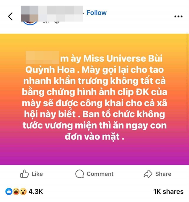 Xôn xao tin đồn Miss Universe Bùi Quỳnh Hoa bị dọa tung ‘clip nóng’ 1 Xôn xao tin đồn Miss Universe Bùi Quỳnh Hoa bị dọa tung ‘clip nóng’