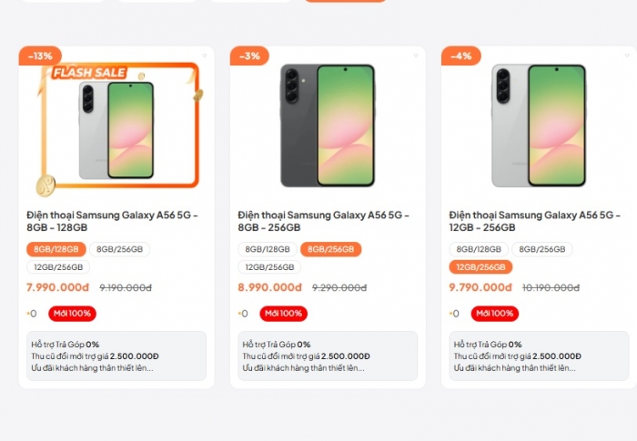 Bảng giá Galaxy A56 tháng 10: Giảm sâu cực ngon, màn hình ngang cơ iPhone 17 nhưng chỉ từ 7 triệu 1 Bảng giá Galaxy A56 tháng 10: Giảm sâu cực ngon, màn hình ngang cơ iPhone 17 nhưng chỉ từ 7 triệu