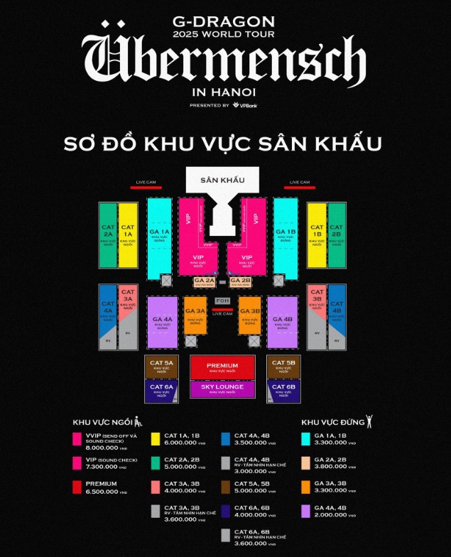G-Dragon chính thức tung bản đồ chỗ ngồi và giá vé concert ở Hà Nội: Lưu ý thời gian các đợt mở bán g dragon chinh thuc tung ban do cho ngoi va gia ve concert o ha noi luu y thoi gian cac dot mo ban